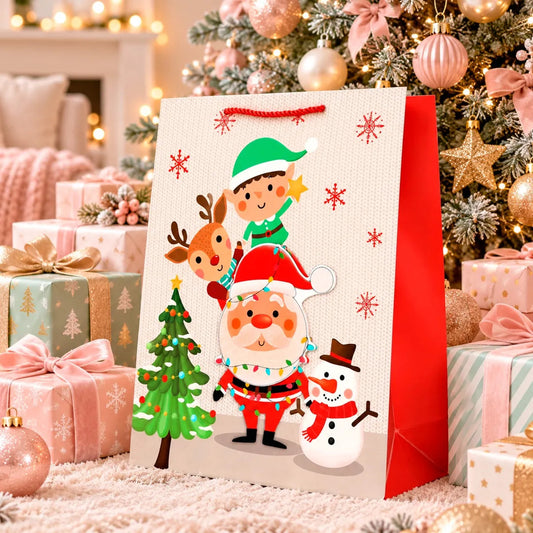 Bolsas de Regalo Navideñas Lluvia Santa 3D 12 Pzas 40cm