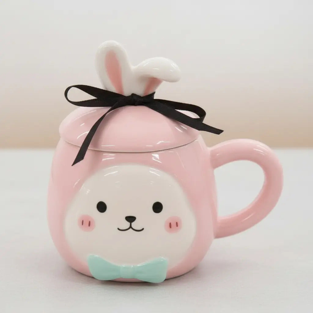 Taza Decorativa Conejo Pastel Con Orejas Y Moño 380 Ml