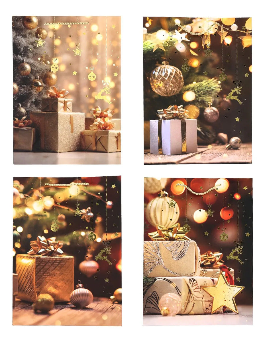 Bolsas de Regalo Navideñas Lluvia Luces Cálidas 12 Pzas