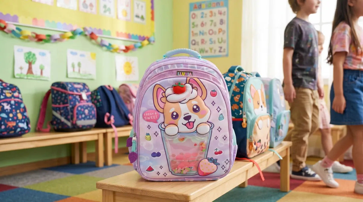 Mochila Lluvia Perrito 3d Vaso Tapioca Color Lila Acolchada