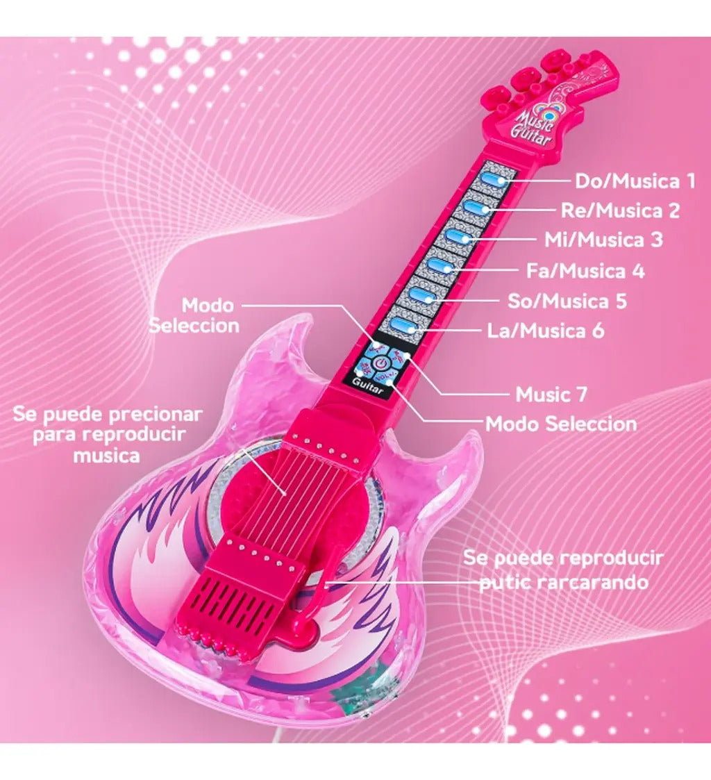 Guitarra Con Micrófono Candy Toys 56 Cm Con Sonido Y Luces