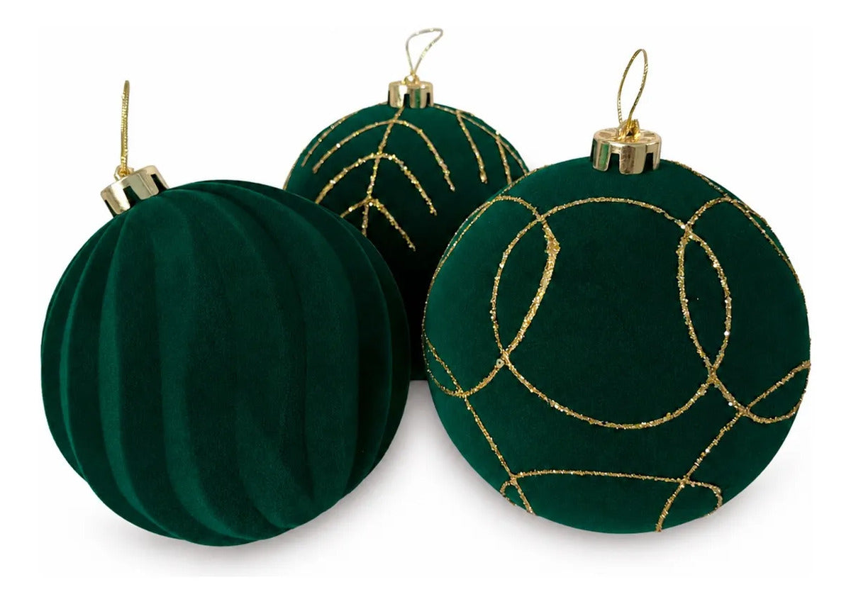 Esferas Navideñas Lluvia Jumbo Verde 3 Piezas 13 cm