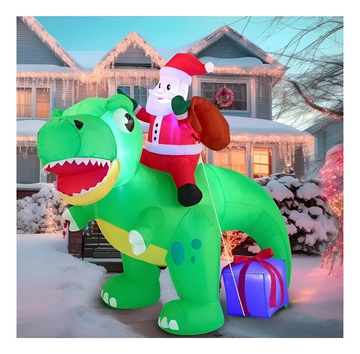 Inflable Navideño Santa Claus Sobre Dinosaurio Marca Lluvia