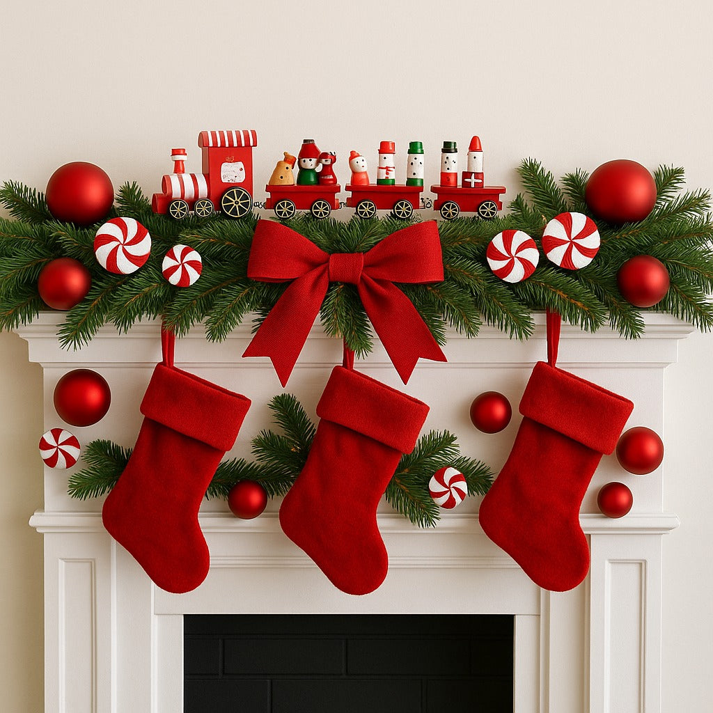 Tren Decorativo Navideño 6x4x16 Cm En Tonos Rojo Y Verde