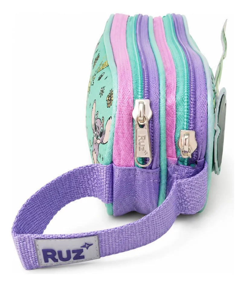 Lapicera Escolar Ruz Stitch Y Angel Doble Compartimento