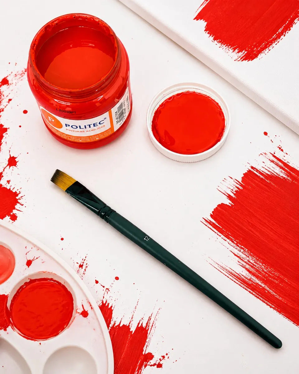 Pintura Acrílica Roja 250 Ml Politec Para Madera Tela Cartón