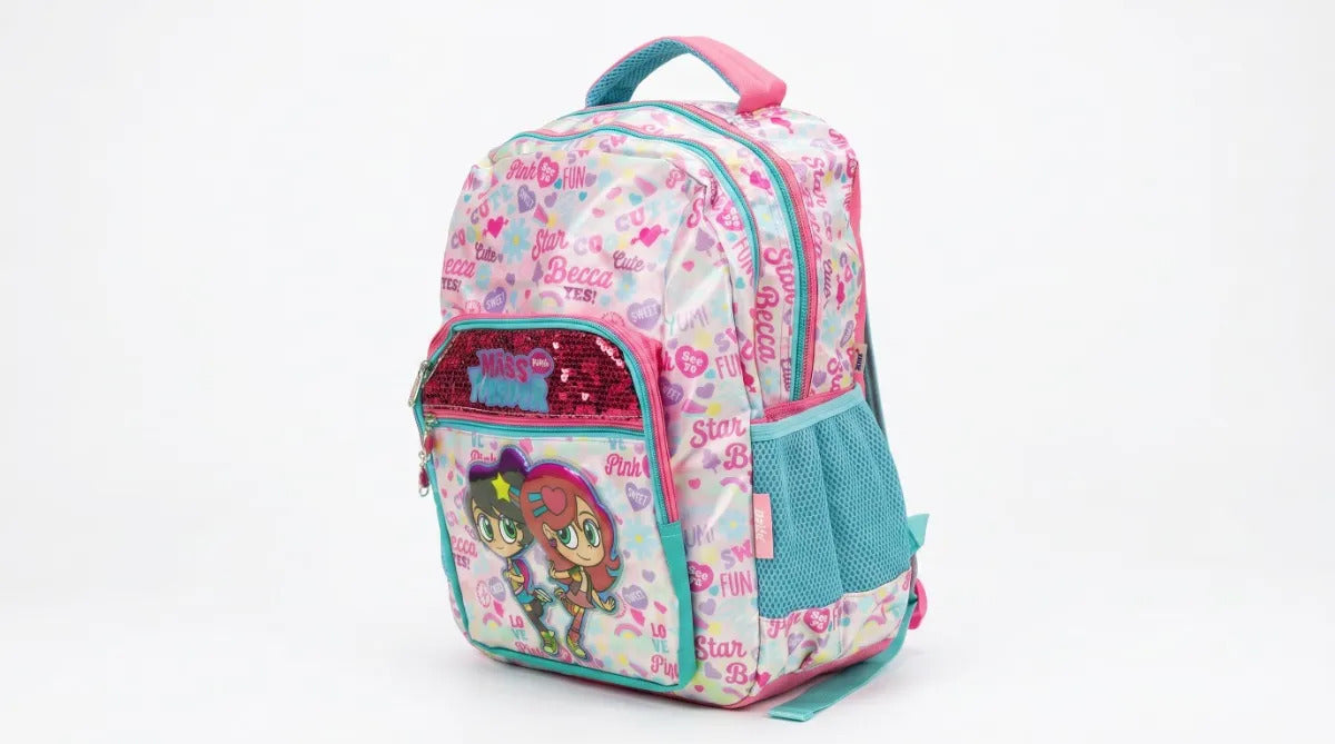 Mochila Escolar Ruz Onix Niñas Jugando Color Rosa Con Lentejuelas