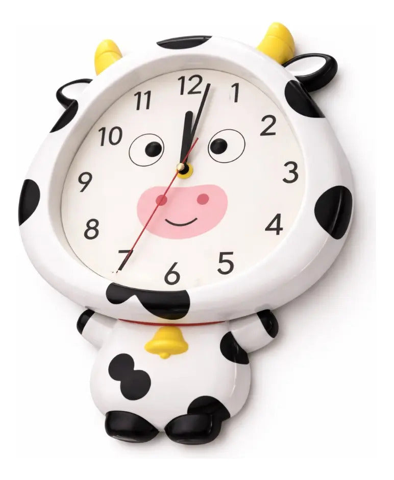 Reloj De Pared 34x4x26 Figura Vaca Con Péndulo Ojos Móviles