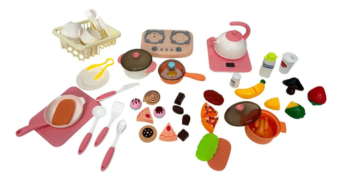 Cocina Infantil Marca Candy Toys Rosa Pastel 46 Piezas