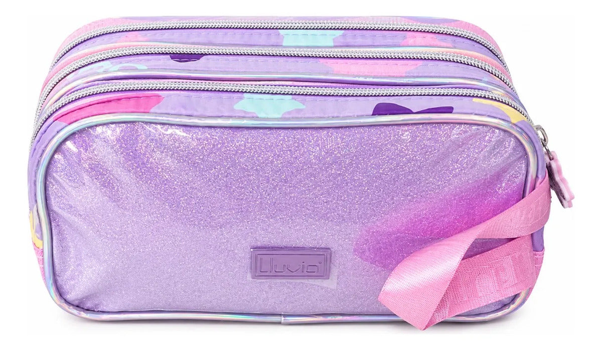 Set Tres Piezas Lluvia Gatita Meow Lila Rosa Con Luz Led