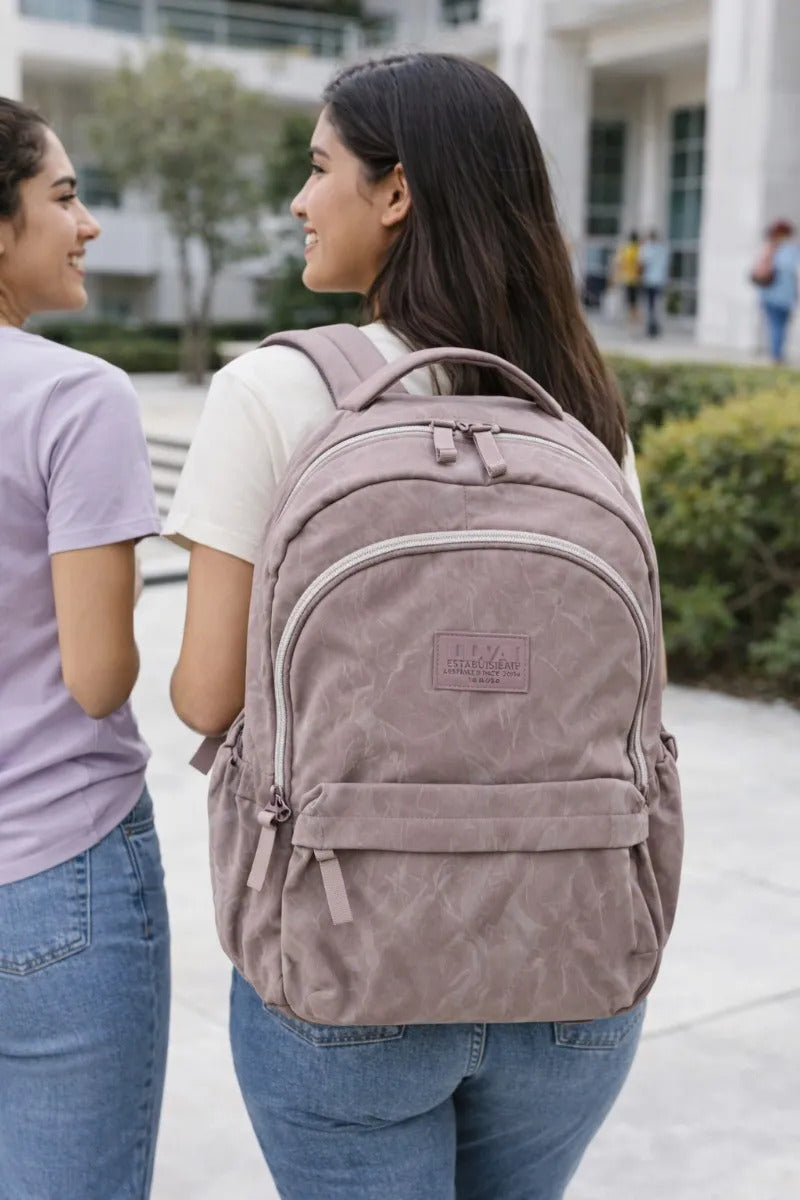 Mochila Lluviajuvenil Rosa Marmoleada Práctica Con 3 Compartimento