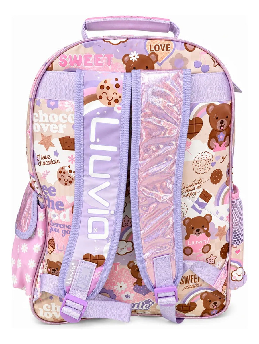 Mochila Lluvia Color Lila Con Frente Transparente Osito Love
