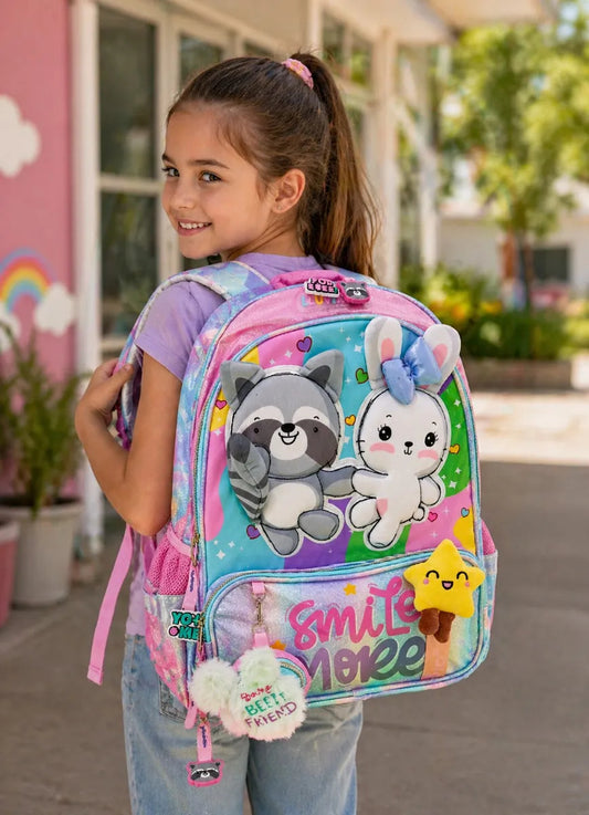 Mochila Lluvia Con Mapache 3d Conejita Y Monedero Plush
