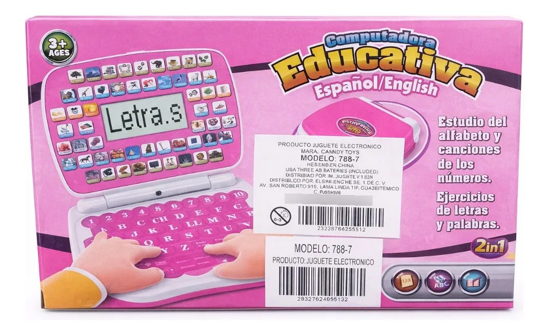 Laptop Juguete Educativa Infantil Español  Rosa Y Azul Candy