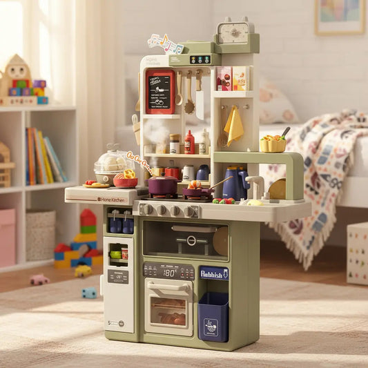 Cocina Infantil Marca Candy Toys Verde Olivo 88 Piezas