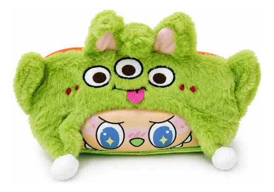 Lapicera Escolar Monster Afelpada Triple Cierre Color Verde