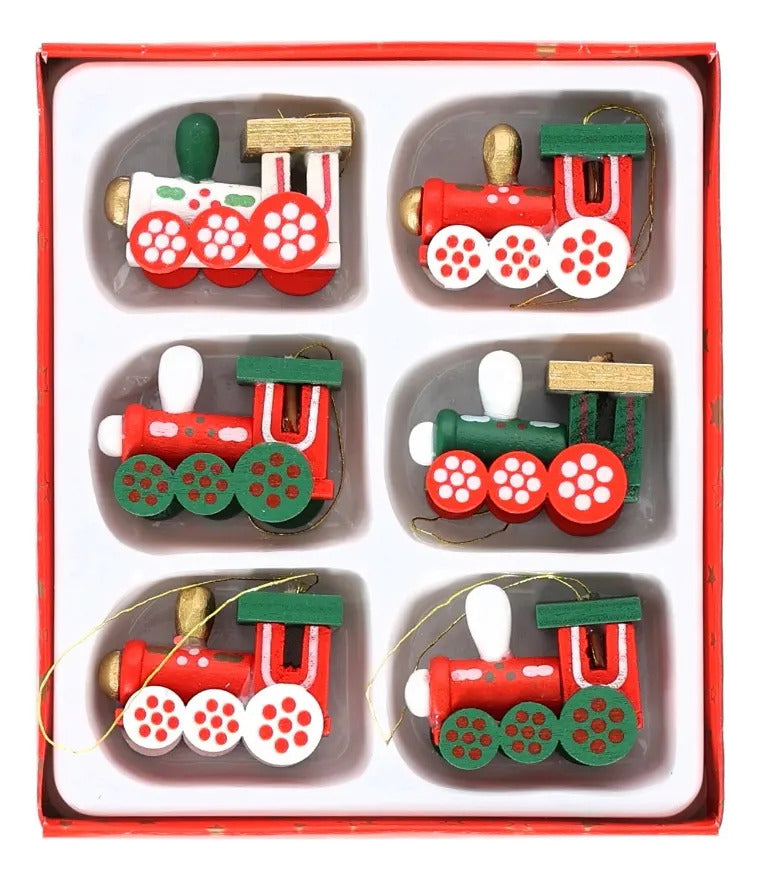 Esferas Navideñas En Forma De Tren Set 6 Piezas De Madera