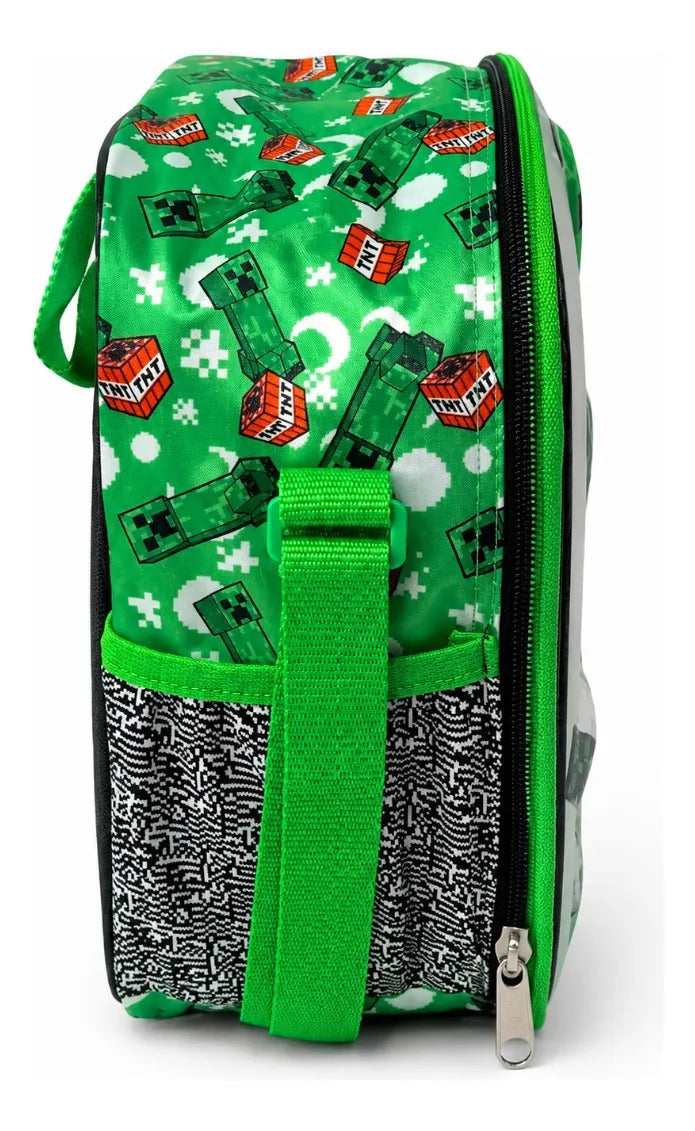 Lonchera Escolar Ruz Minecraft Con Diseño Creeper Y Bloques