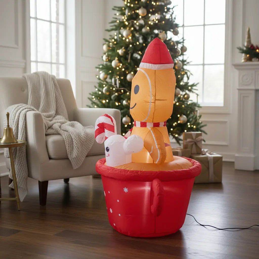 Inflable Navideño Taza De Chocolate Con Galleta Marca Lluvia