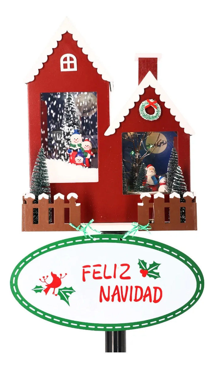 Faro Navideño lluvia Con Casas Iluminadas Y Luz Usb 100 Cm