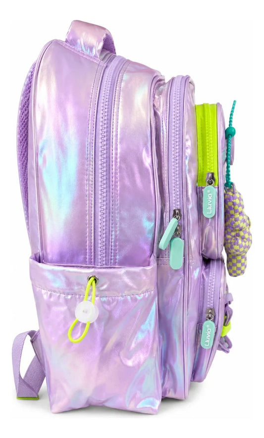 Mochila Escolar Lluvia Color Lila Tornasol Satinado
