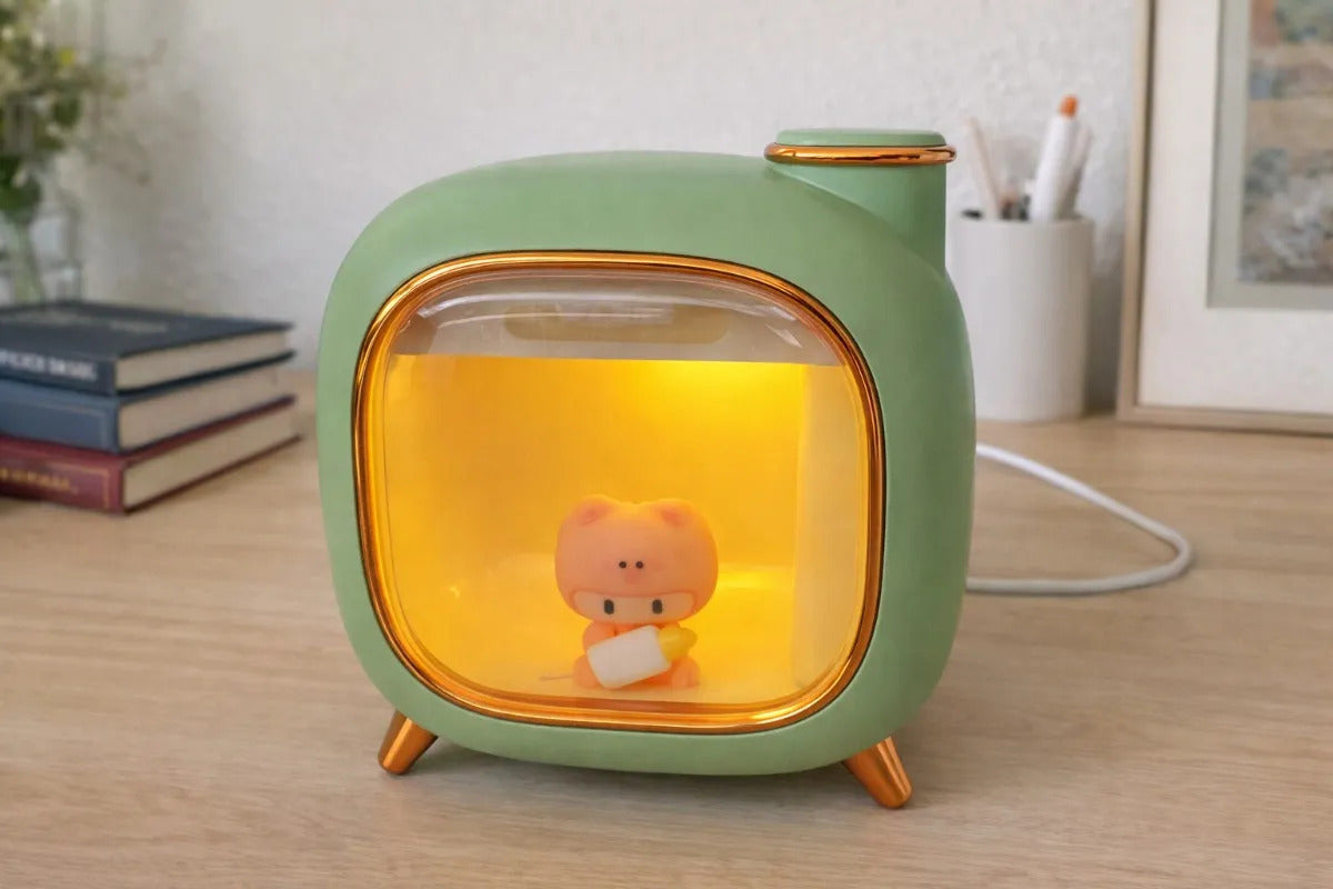 Humidificador Retro Tipo Tv 500 Ml Con Luz Y 8 Esencias