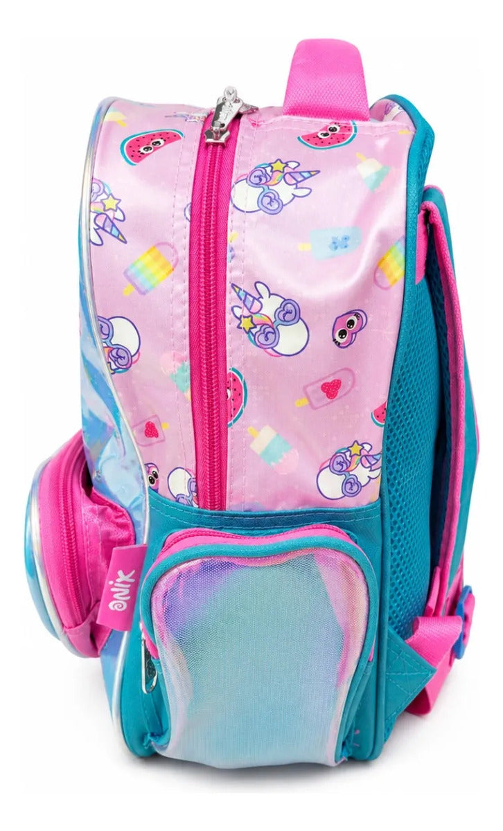 Mochila Kinder Ruz Unicornio Onix Con Pines Color Azul Rosa