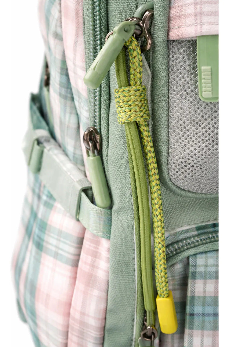 Mochila Juvenil Marca Lluvia Cuadros Verde Rosa