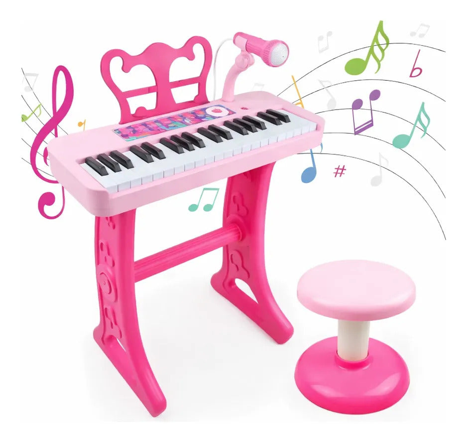 Piano Infantil Rosa Candy Toys 37 Teclas Con Micrófono