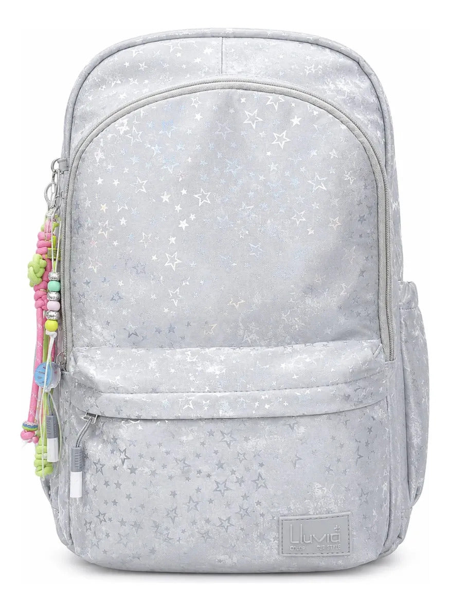 Set Mochila Juvenil Tres Piezas Lluvia Plata Aterciopelada