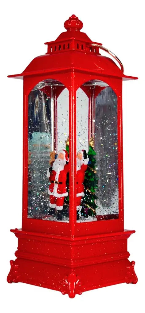 Farol Navideño Con Santa Y Árbol Luz Y Música 21x8x8 Cm