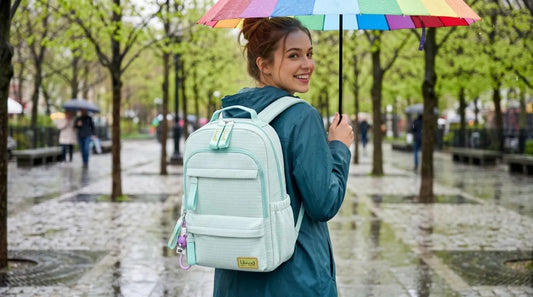 Mochila Juvenil Lluvia Diseño Cuadriculado Verde Menta