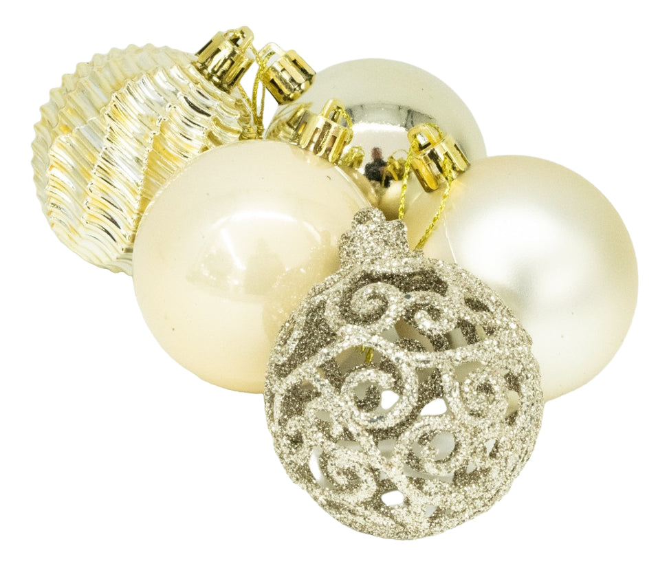 Esferas Navideñas 30 Piezas 8 Cm Marca Lluvia Champagne