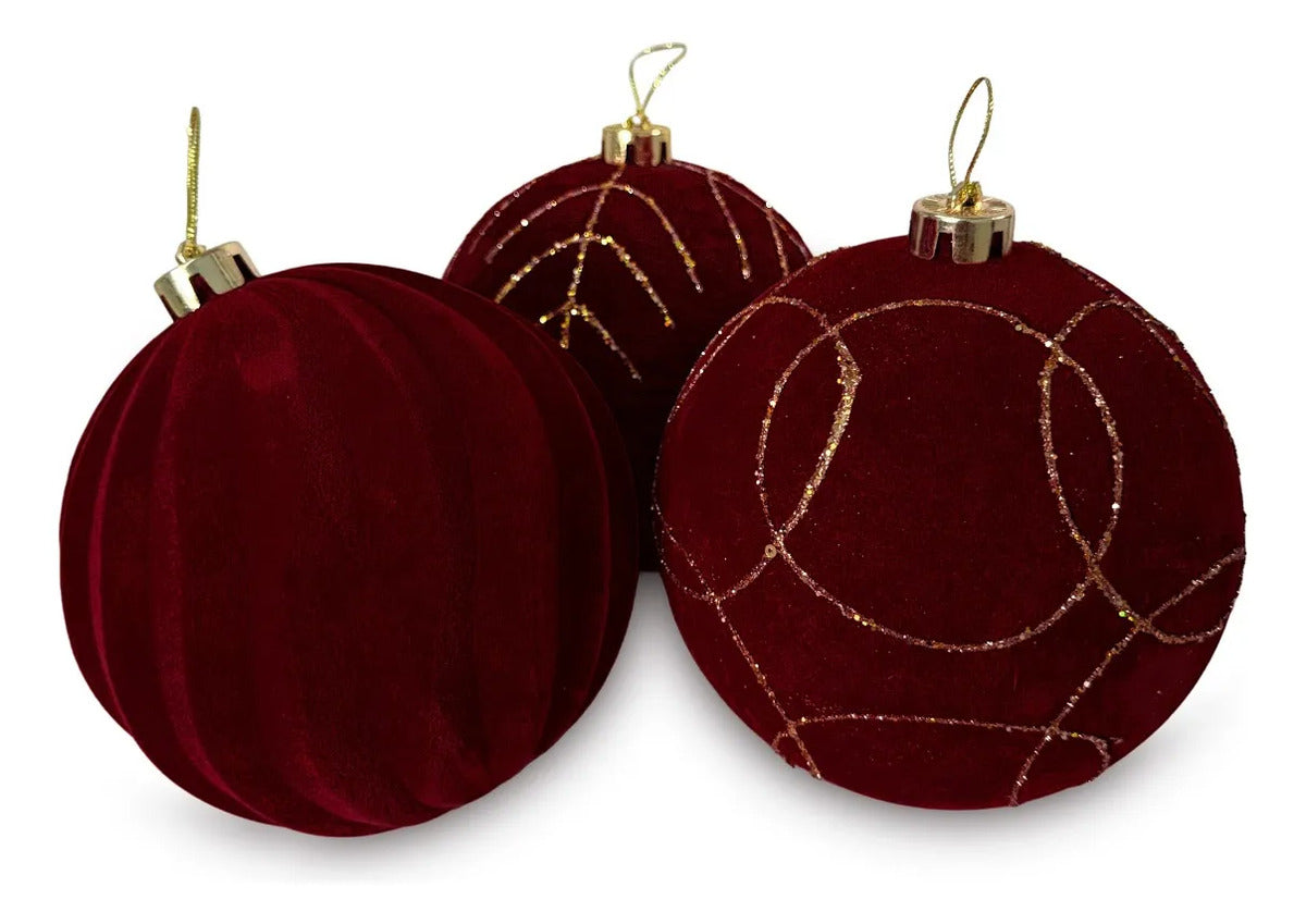 Set Esferas Navideñas 3 Piezas Vino Elegante Relieve
