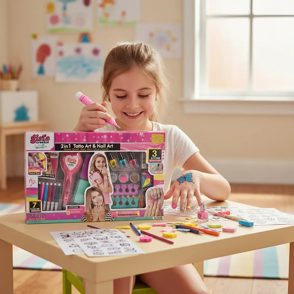 Set 2 En 1 Uñas Y Tatuajes Temporales 25 Piezas Candy Toys