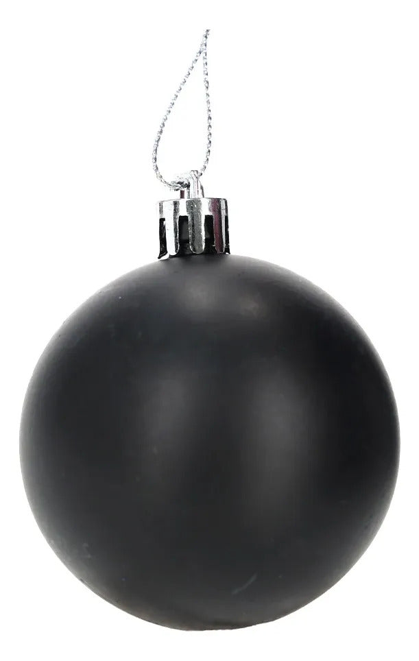 Set Esferas Navideñas Lluvia Negro Mate Y Brillante 6 Cm