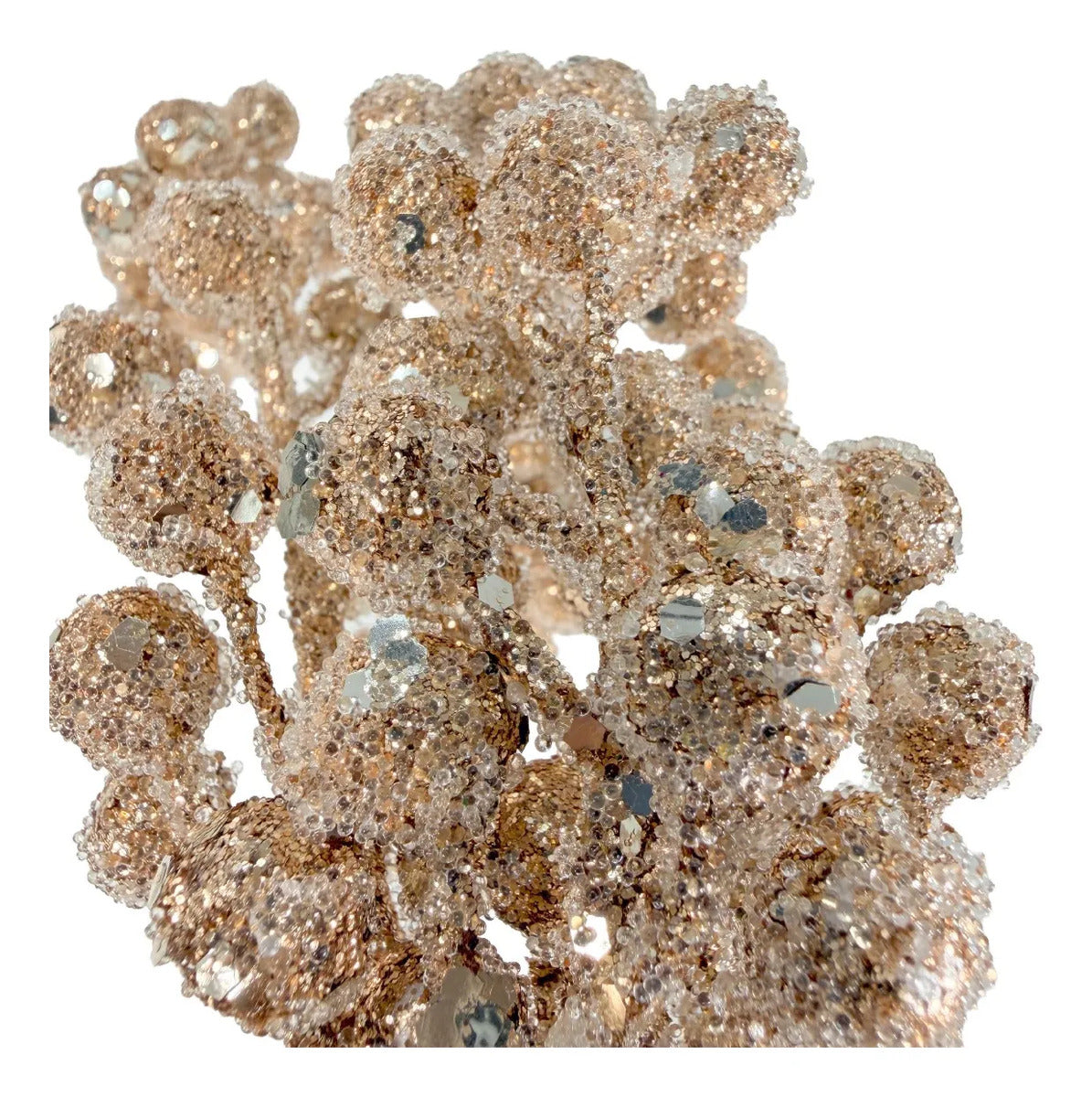 Rama Navideña Lluvia Champagne con Esferas y Glitter 80cm