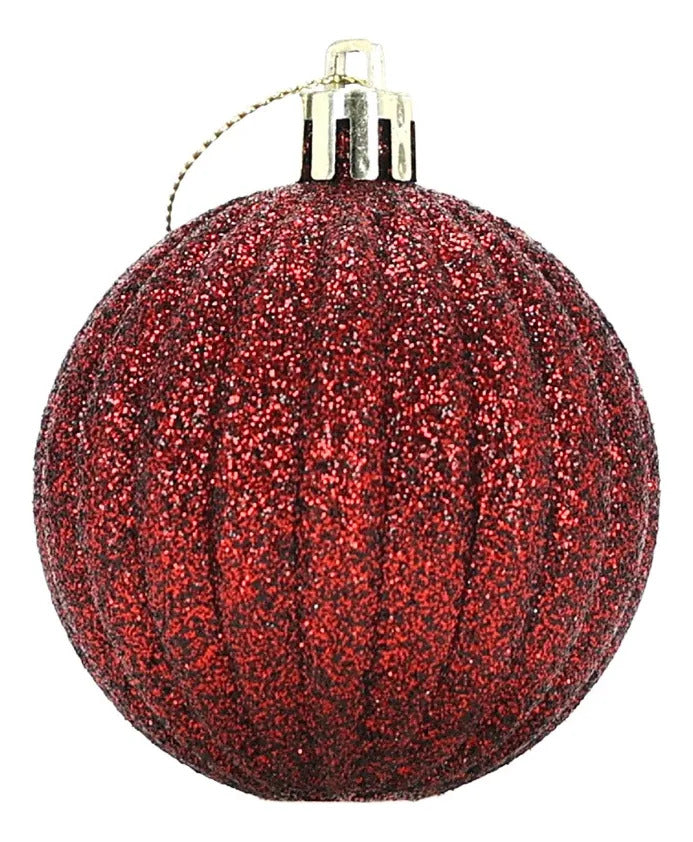 Set 6 Esferas Navideñas Rojo Vino Caladas 6 cm