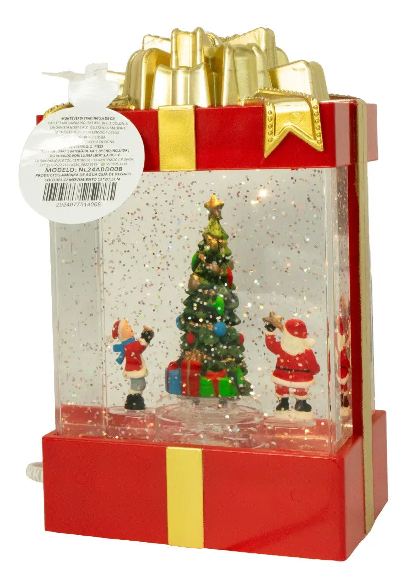 Lámpara Navideña Regalo Con Árbol Y Santa  20x22x8 Cm