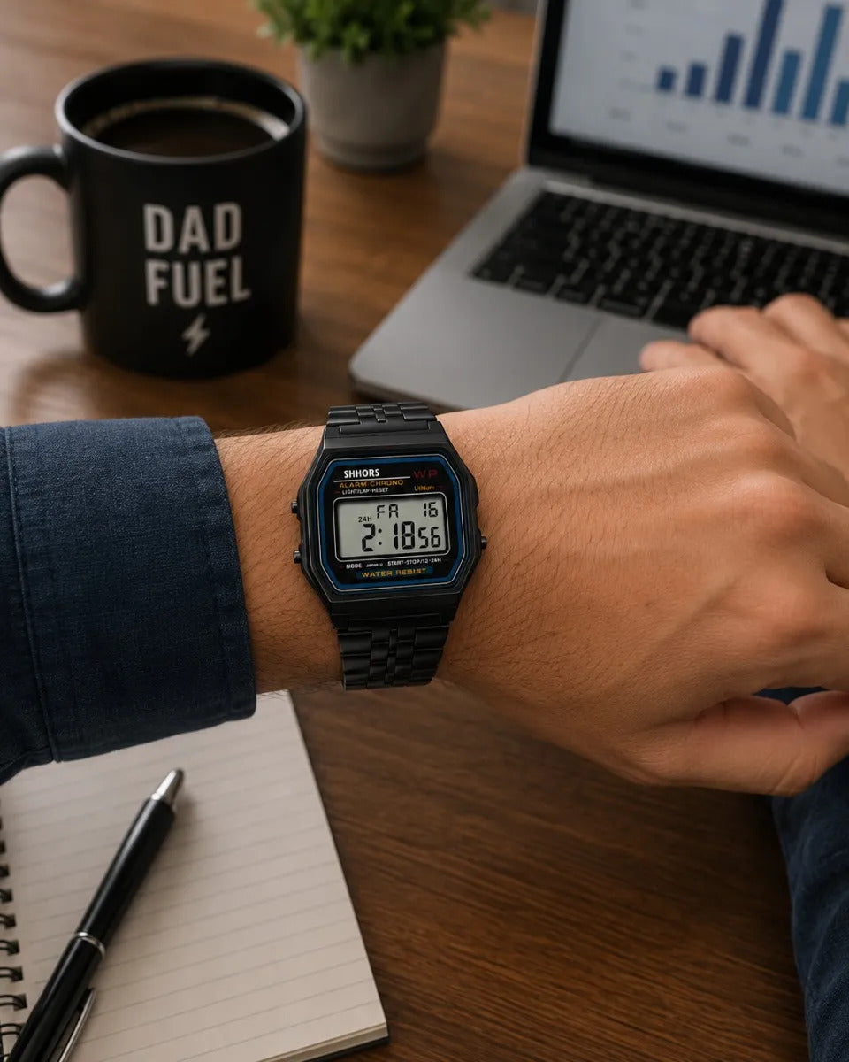 Reloj Digital Shhors Negro Alarma Cronómetro Luz Led