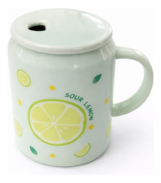 Taza Frutal Con Tapa Y Popote De Cristal 400 Ml