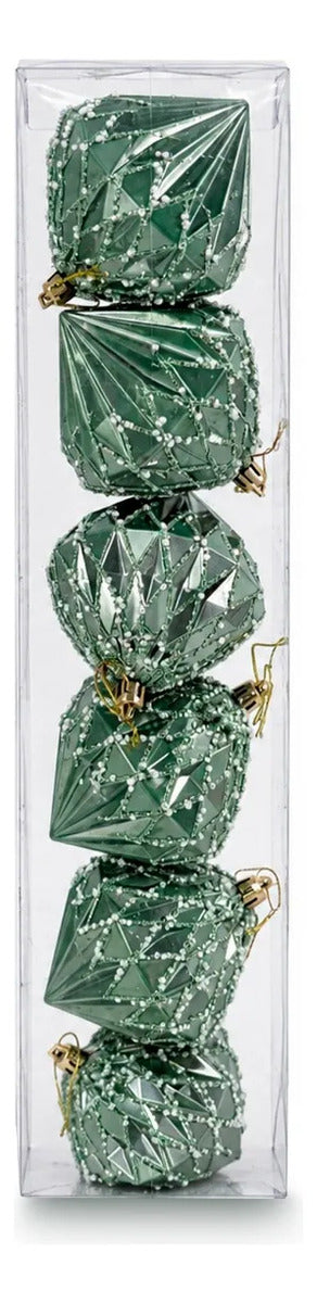 Esferas Navideñas Lluvia Light Diamante Verde 6 Piezas