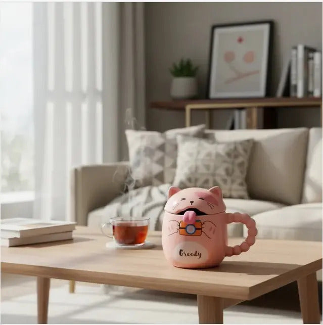 Taza Kawaii Gato Con Lengua Naughty Happy Playful 380 Ml