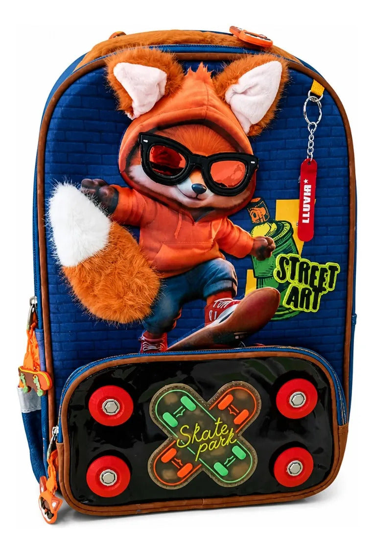 Mochila Escolar Lluvia Street Art Zorro Con Spinner Y Luz