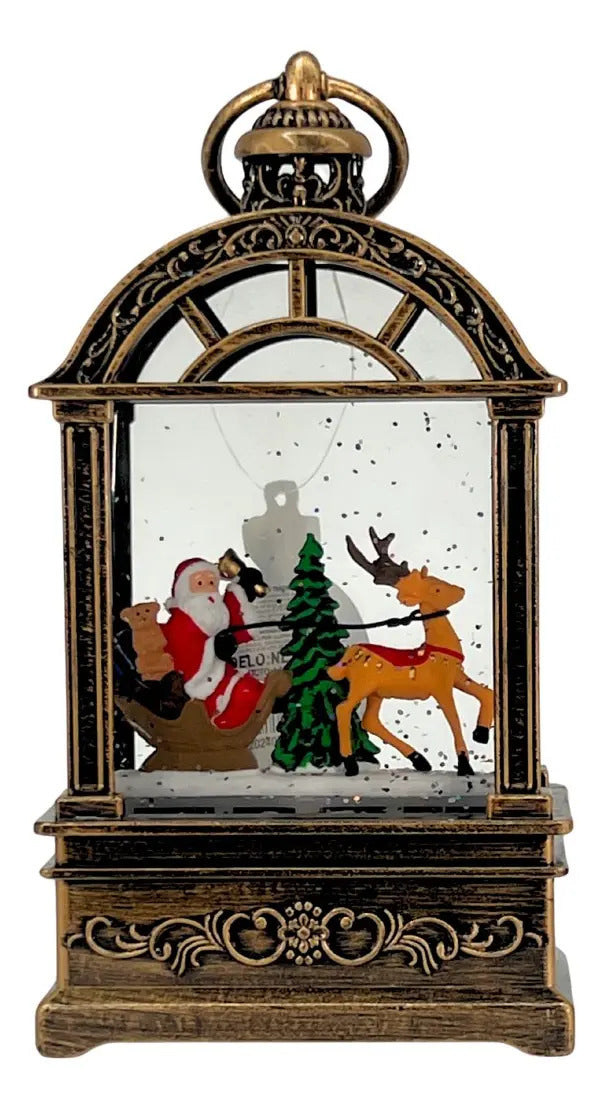 Lampara Forma Farol Navideño Con Santa Y Reno 19x10x12 Cm