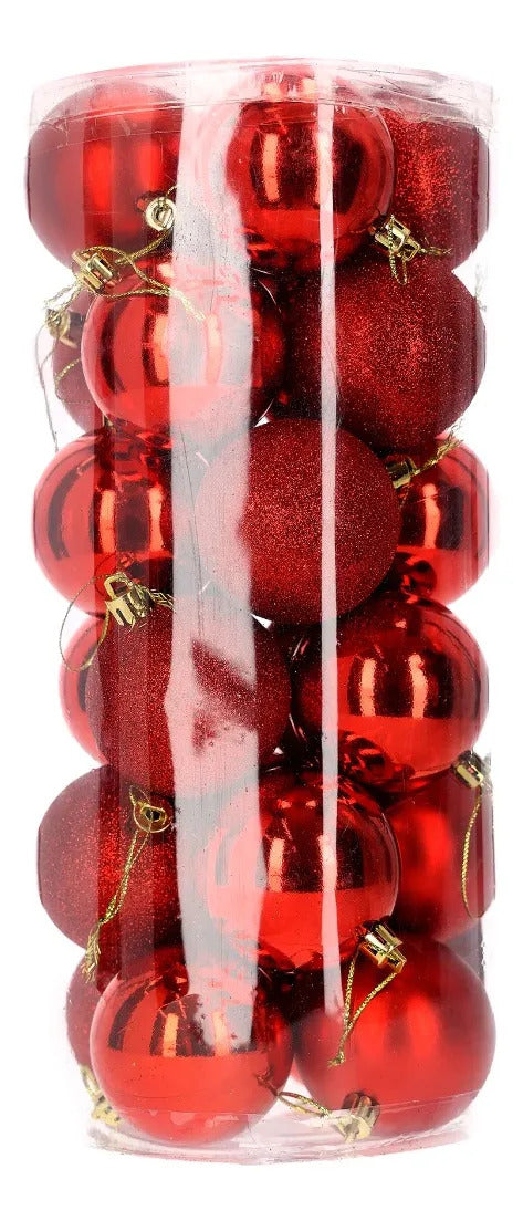 Set Esferas Lluvia Rojo Navideño Intenso 6 Cm 30 Piezas