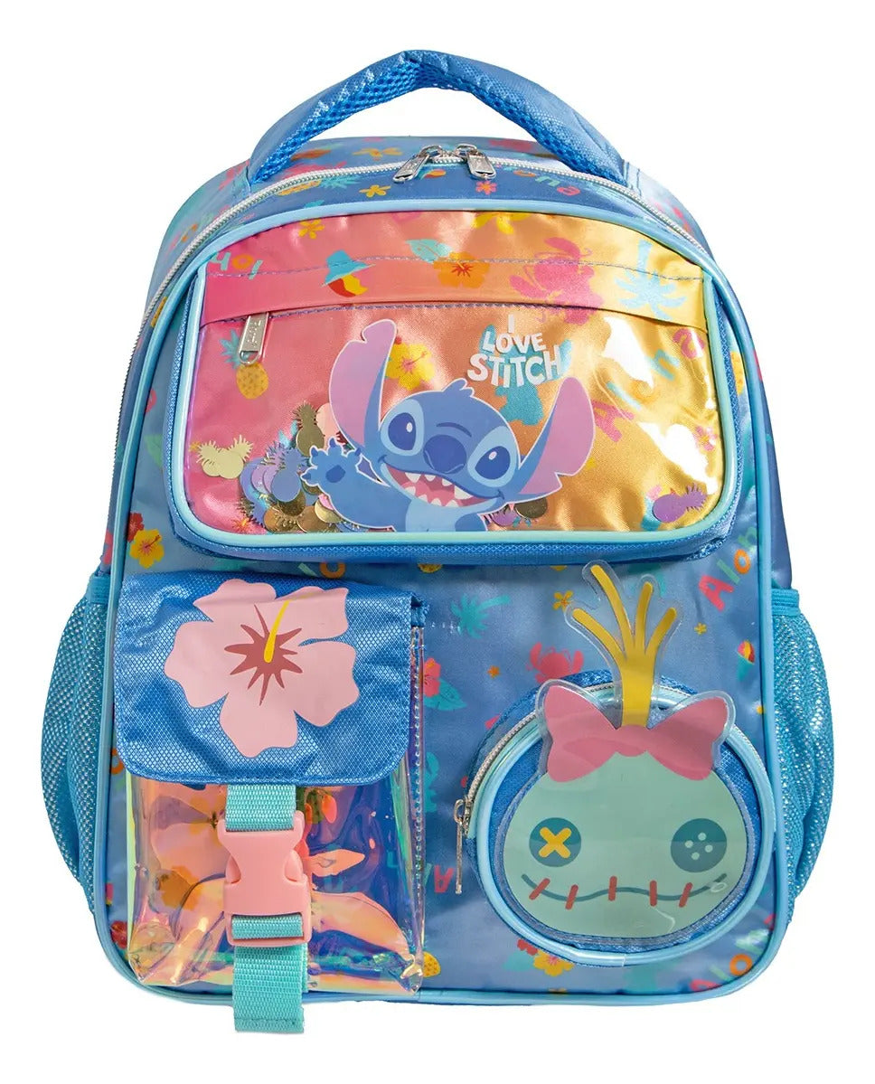 Mochila Kinder Ruz Disney Stitch Rosa Azul Aqua Estampado