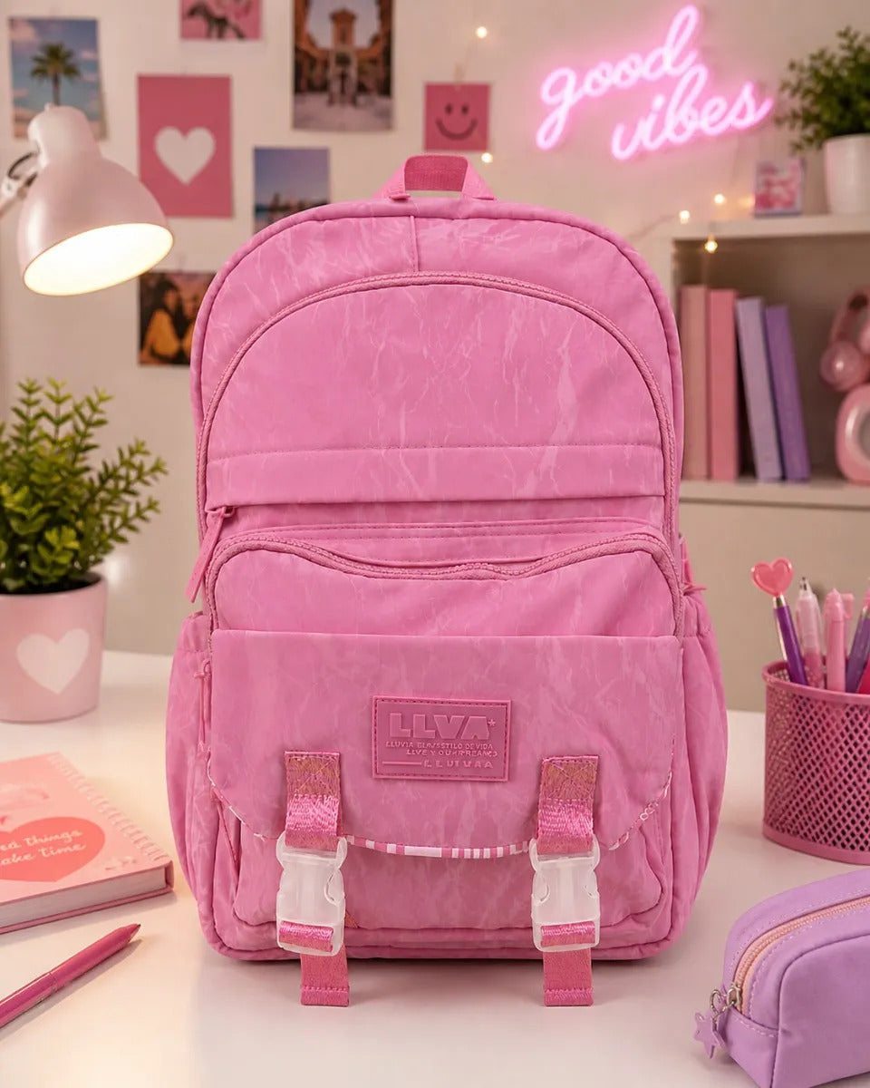 Mochila Lluvia Rosa Marmoleada Estilo Urbano Juvenil