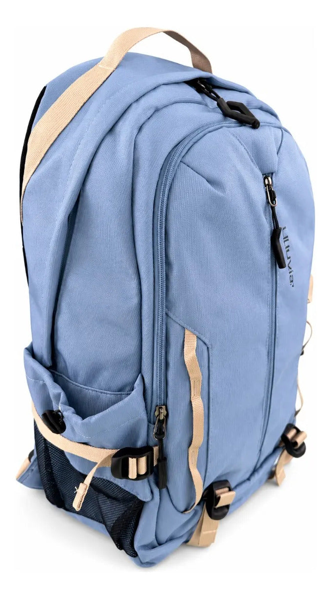 Mochila Lluvia Azul Moderna Satinada Con Correas Laterales