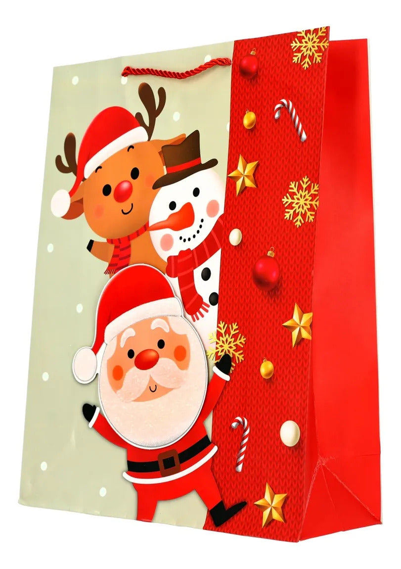 Bolsas de Regalo Navideñas Lluvia Santa 3D 12 Pzas 40cm